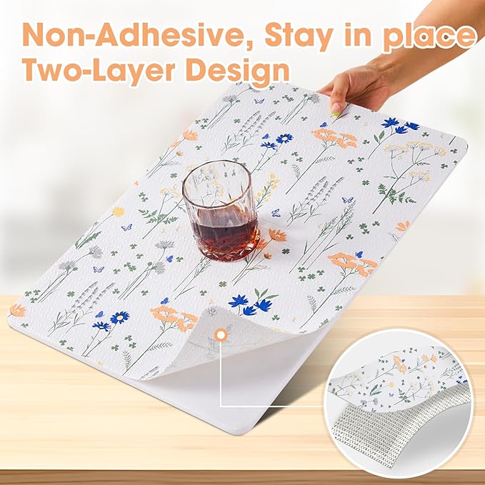 Drawer and Shelf Liner, Non-Slip Kitchen Cabinet Liners Non-Adhesive Thick Strong Grip Waterproof Washable Mats Protect Dresser ShelvesCabinets, Flower, 12 in X 20 FT