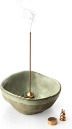 Incense Holder with 3 Incense Sockets, 4 In 1 Incense Burner Holder 4.25 Inch Incense Holder for Sticks, Ceramic Incense Stick Holder for Palo Santo, Cone Incense, Meditation, Yoga, Sage Green