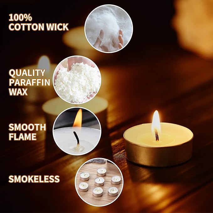 UNBREAKABLE - Tea Light Candles 200 Pack – Unscented Long Lasting 3 Hour Burn – White Smokeless Tealights for Decoration, Holiday, Party, Wedding, Home Use