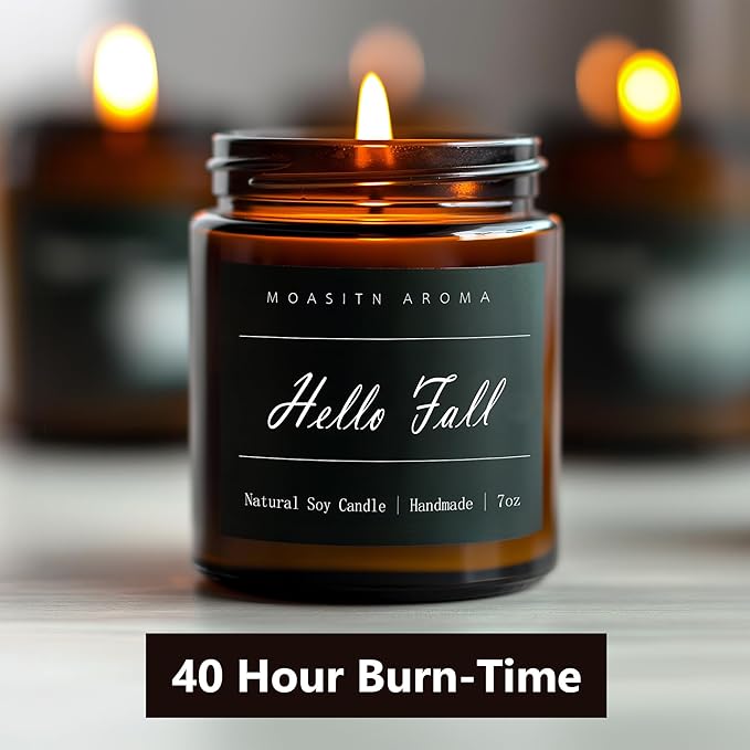 MOASITN Hello Fall Scented Candles for Home| Natural Soy Fall Candle| Handmade Long Lasting Aromatherapy Candle| Jar Candel Gift for Women,Men| as Halloween,Birthday,Relaxing Gifts| 7oz