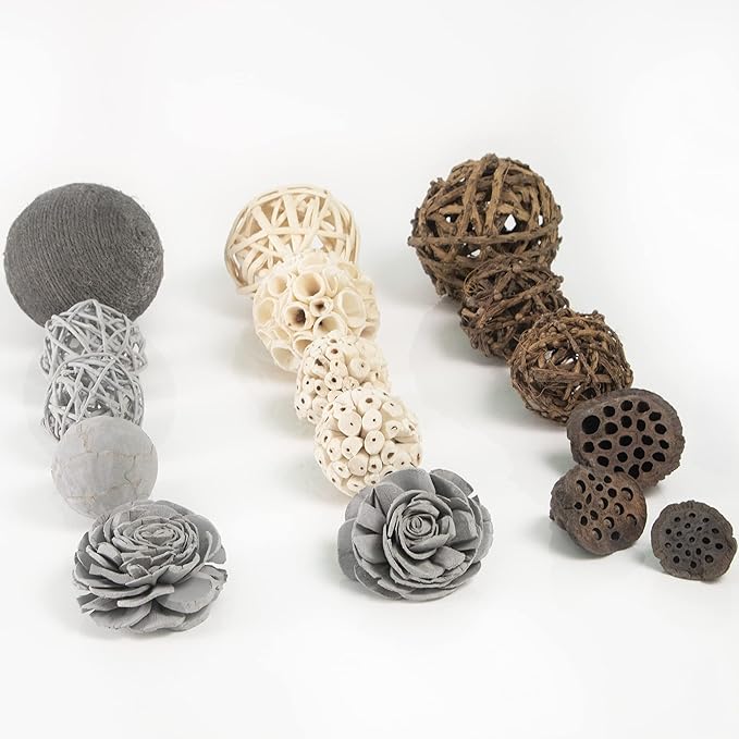 Natural Tones Vase & Bowl Fillers | Floral & Decorative Balls Home Decor (Grey Rose)