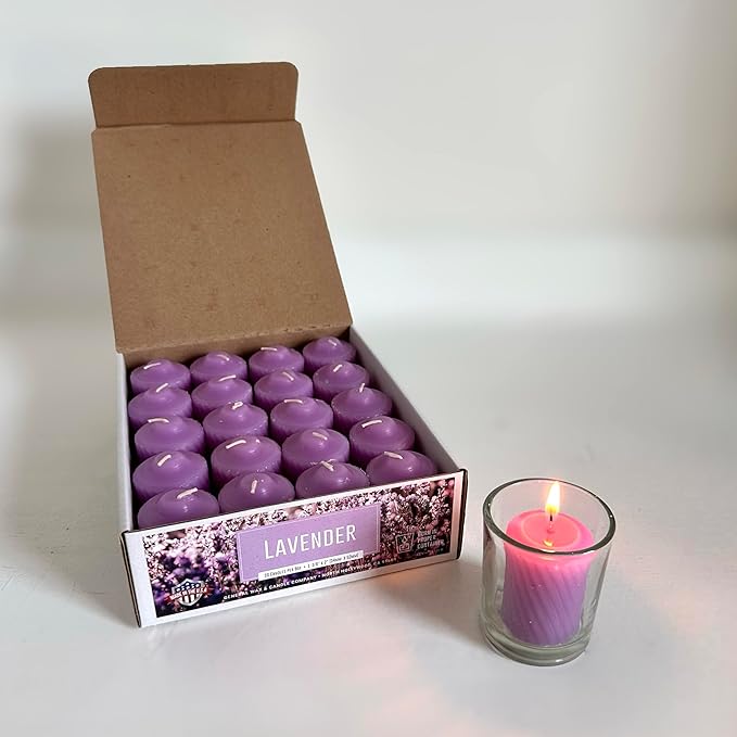 Scented Votive Candles - 15 Hour Burn Time - Candles for All Decorations - for Wedding, Birthday, Holiday & Home Decoration - Made in The USA, Box of 20, Lavender