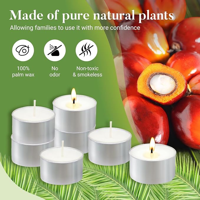 Unscented Tea Lights Candles 240 Pack, 6 Hours Long Burning,White Tea Candles Bulk, Bright Burn with Palm Wax,Smokeless Tealight Candles for Wedding,Centerpiece,Christmas Lights,Home Decorative