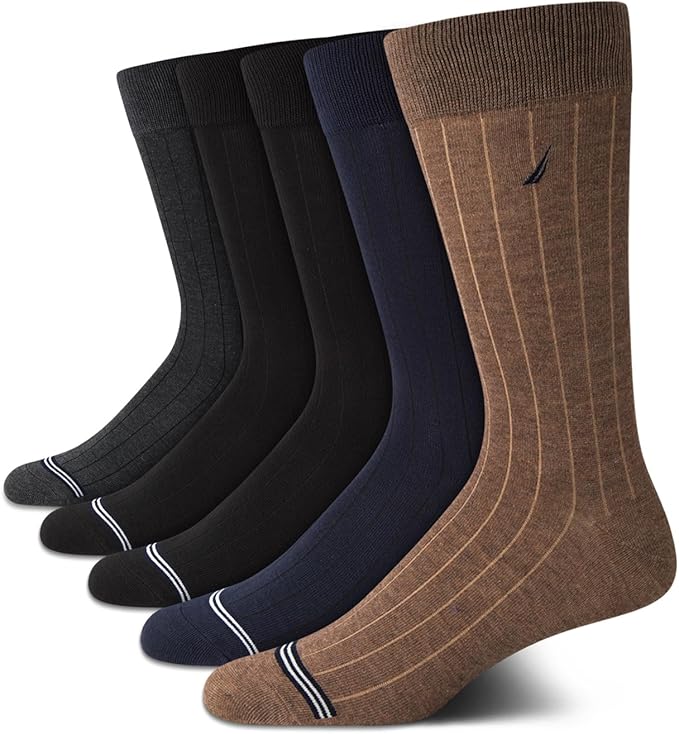Nautica Mens Dress Socks - 5 Pack Breathable Comfort Stretch Crew-Length Work Socks for Men for Business Formal Wear (6-12.5)