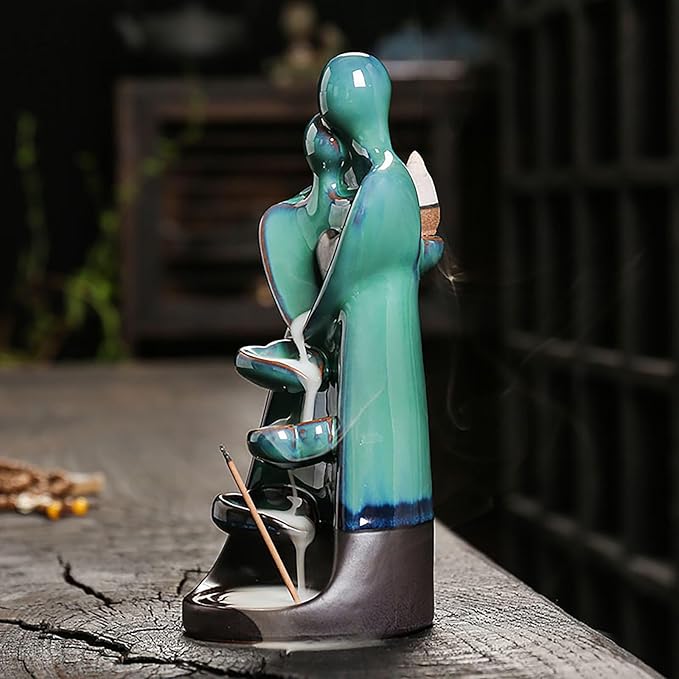 Simcat Backflow Incense Burner Holder Handicraft Hugging Lovers Incense Holder Censer Romantic Incense Waterfall Burner Decor + 20 Backflow Incense Cones 30 Incense Sticks 1 Tweezer 1 Mat