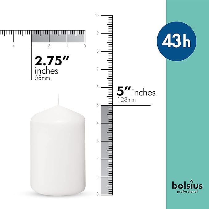 BOLSIUS 12 White Pillar Candles - 2.7 x 5.1 Inches Unscented Candle Set - 43 Hours - Dripless Clean Burning Smokeless Dinner Candle - Perfect for Wedding Candles, Parties and Special Occasions