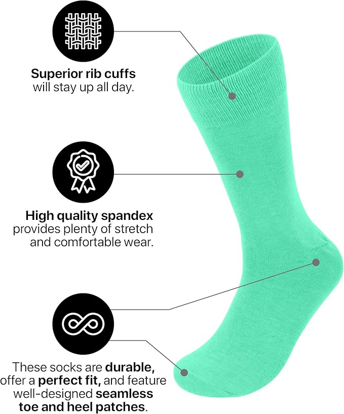 Feraricci Solid Color Casual Dress Socks for Men - Colorful & Comfortable Crew Socks