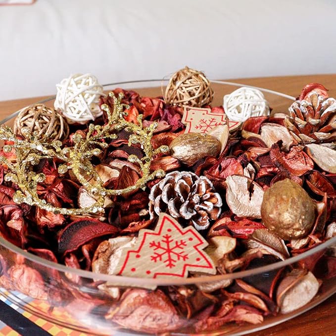 Qingbei Rina Gold Potpourri Bags,Tea Scented Potpourri Bowl Filler Dried Flower, Home Fragrance Sachet of Petal, Decorative Vase Decor,8.4 oz(Gold and Red)