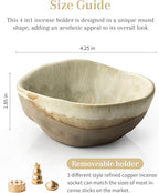 Incense Burner, Ceramic 4 in 1 Incense Holder, Unique Round Shape Incense Holder for Sticks, Handcrafted Incense Cone Burner with 3 Incense Sockets for Meditation Space, Yoga, Gray-Green