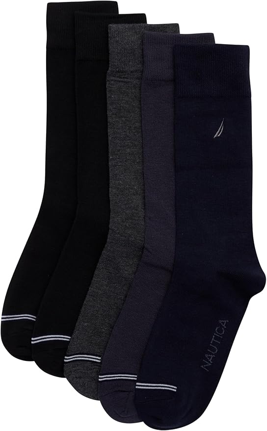 Nautica Mens Dress Socks - 5 Pack Breathable Comfort Stretch Crew-Length Work Socks for Men for Business Formal Wear (6-12.5)