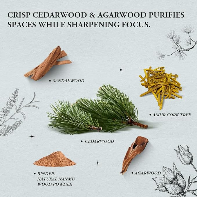 Focus & Purify - Innergy Cedarwood Incense Sticks, Natural Woody Aroma for Home Office