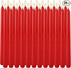 24 Pack Red Taper Candles, 7-8 Hours Burn Time, Unscented, Smokeless and Dripless, 0.75 x 10 Inch Dinner Candle Set for Christmas,Household, Wedding, Party and Home Décor Candlesticks