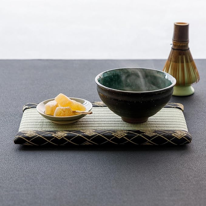 Asayu Mini Tatami mat Made of Real Igusa Rush Grass, Made in Japan, for Bonsai, Doll Stand, Coaster, Incense Holder (Black)