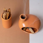 Palo Santo Holder Set with 3 Matchstick Holders - Modern Handcrafted Ceramic Incense Burner with Chiminea, Perfect for Meditation - Smudge Bowl for Palo Santo Sticks, Sage, and Cones.