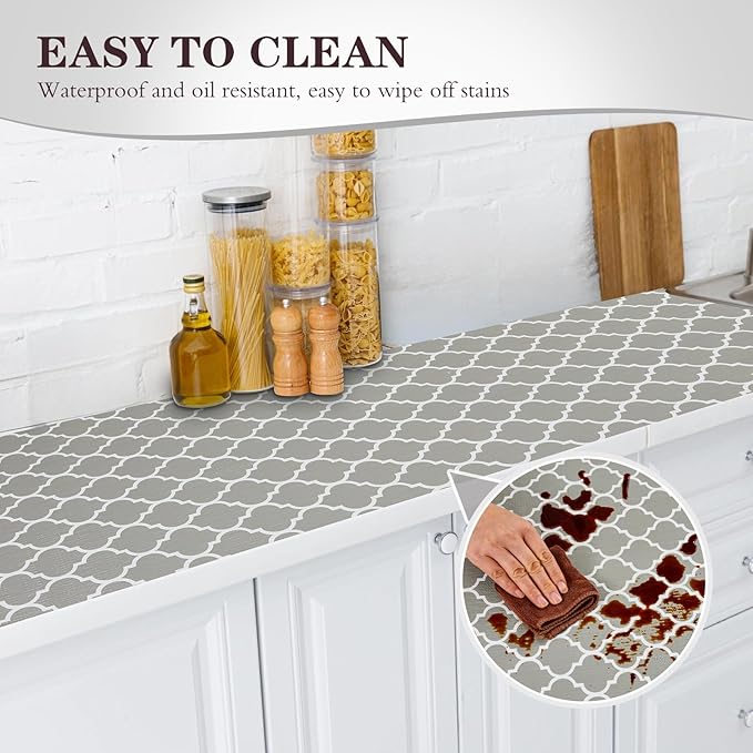 Drawer and Shelf Liner, Non-Slip Kitchen Cabinet Liners Non-Adhesive Thick Strong Grip Waterproof Washable Mats Protect Dresser Shelves Cupboard Bathroom Cabinets, Gray, 24 in X 30 FT