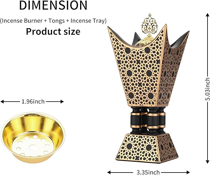 Bakhoor Incense Burner, Oud Frankincense Resin Burner 8.85Inches Tall,Charcoal Incense Burner - for Yoga, Spa Aromatherapy, Office & Home Decor (Trophy Shape) (Black)