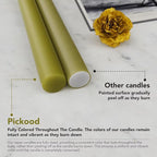 New Burning Formula Unscented Dripless 10-Inch Taper Candles Set of 12 - Olive Green, for Wedding, Dinner - Smokeless, Long Burning - Hand Poured, Colored Tall Candlesticks - Verde Oliva