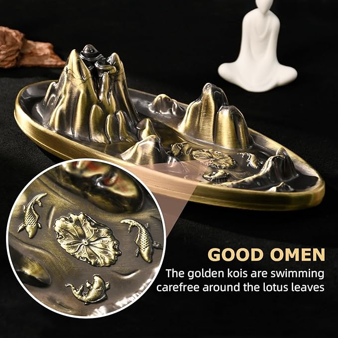 wellsee Incense Holder - Insence Cone Holder Waterfall Backflow Incense Burner with Sticks Holder & Cones, Tweezers