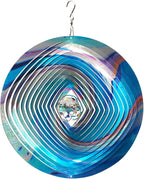 FONMY Mandala Wind Spinner w/Crystal Ball 3D Stainless Steel Hanging Wind Spinner Worth Gift Christmas Decoration Indoor/Outdoor Garden Décor Kinetic Yard Art 12 Inches Multi Blue Wind Sculpture