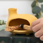 Yellow Palo Santo Holder with Chimney–Mini Fireplace Incense Burner for Sage Burning, Wood Sticks, Cones&Tealights-Handcrafted Ceramic Smudge Bowl,Aromatic Incense Burner-Yoga Meditation Gift