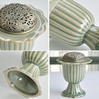 Ceramic Incense Holder with Braze Lid,Incense Cone Burner for Coil Incense,Mediation Gift,Home Decor (Light Green)