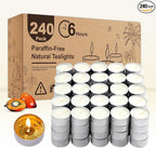 Unscented Tea Lights Candles 240 Pack, 6 Hours Long Burning,White Tea Candles Bulk, Bright Burn with Palm Wax,Smokeless Tealight Candles for Wedding,Centerpiece,Christmas Lights,Home Decorative