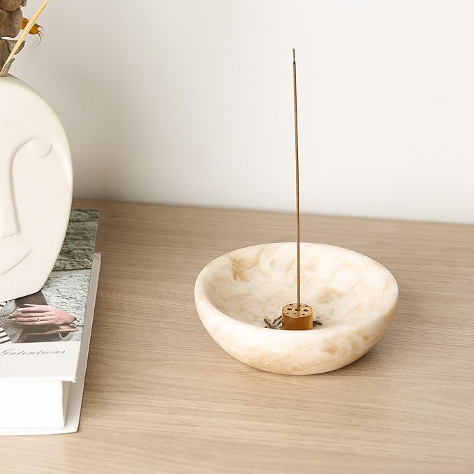 Koville Natural Marble Incense Holder, Incense Holder for Sticks with 9 Holes, Handmade Incense Burner Ash Catcher for Meditation Yoga SPA, Balsam Fir/Palo Santo/Sage/Cone (Z)