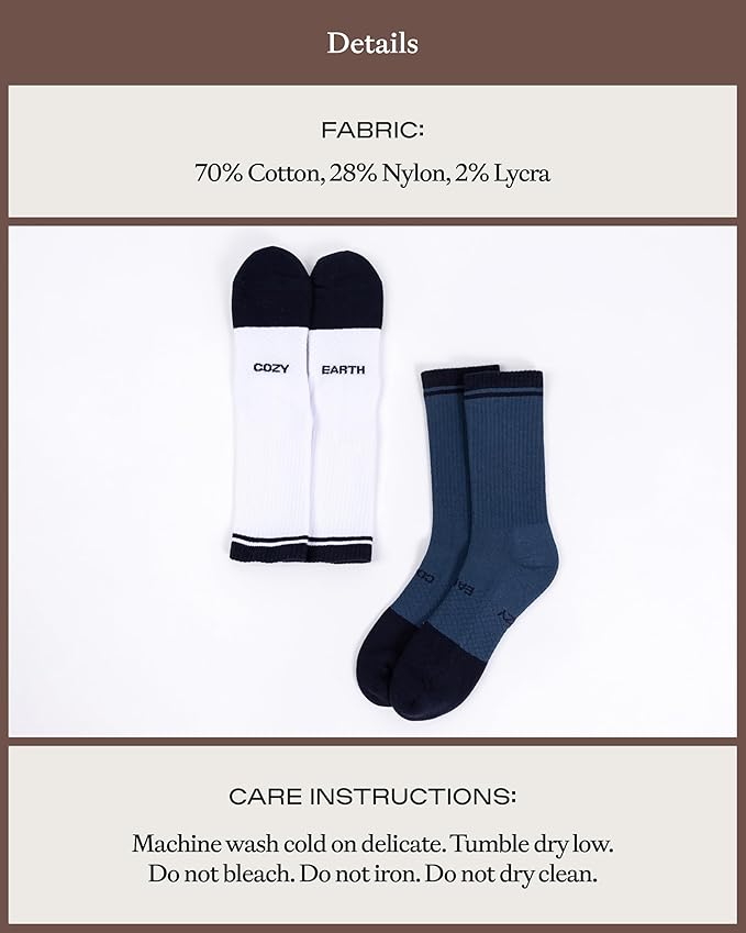 Cozy Earth Essential Calf Socks for Women and Men – Soft Mercerized Cotton Crew Socks 2-Pack Set – Heel & Arch Support
