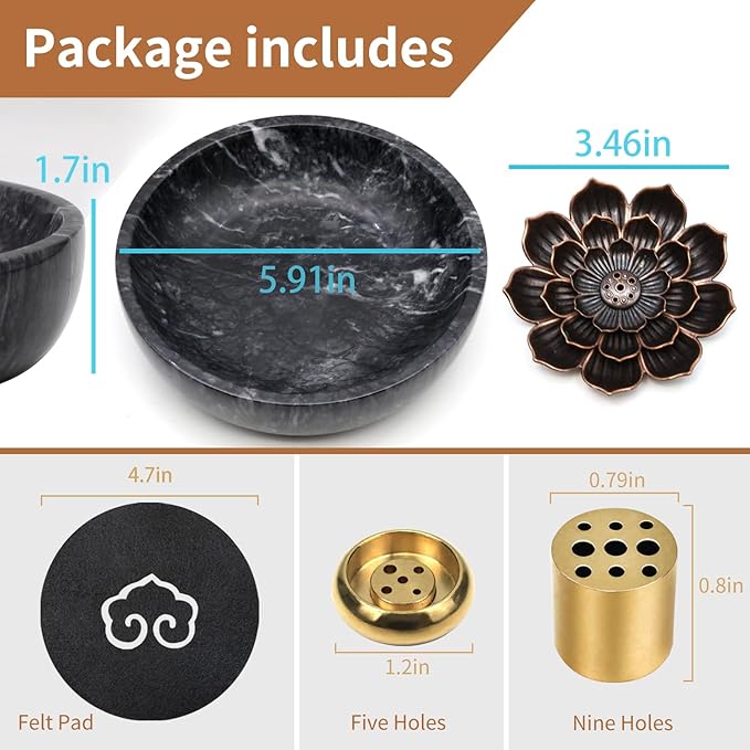 SuperLarge Handmade Natural Marble Incense Holder for Sticks and Cones-with 9 Holes,Multi-Functional Incense Burner Holder for Incense Sticks and Cones, Perfect Home Decor(Black, 5.91 inch)