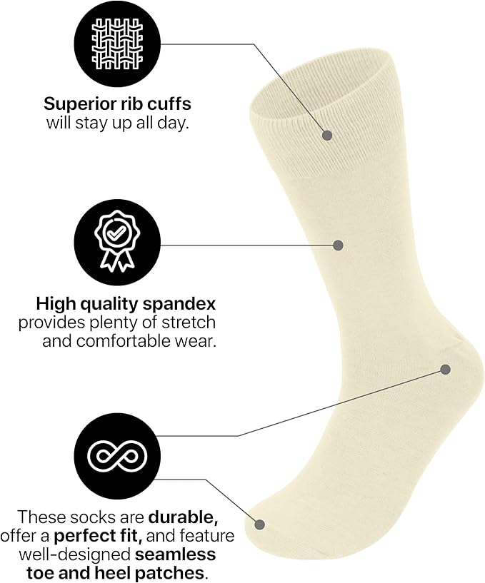 Feraricci Solid Color Casual Dress Socks for Men - Colorful & Comfortable Crew Socks