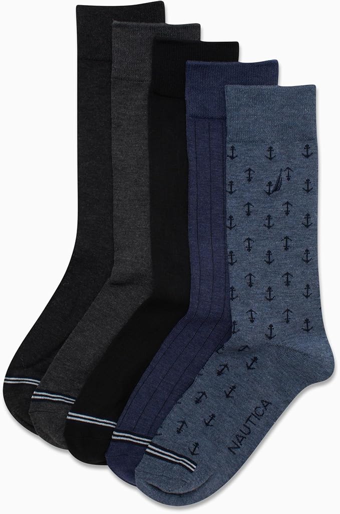 Nautica Mens Dress Socks - 5 Pack Breathable Comfort Stretch Crew-Length Work Socks for Men for Business Formal Wear (6-12.5)
