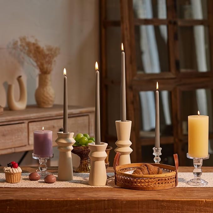 New Burning Formula Unscented Dripless 10-Inch Taper Candles Set of 12 - Taupe, for Wedding, Dinner - Smokeless, Long Burning - Hand Poured, Colored Tall Candlesticks - Topo