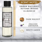 Urban Naturals Reed Diffuser Oil Refill Autumn Woods, Fall Leaves, Cedarwood, Apple Bark, 4 oz + Free Reed Sticks, Made in The USA