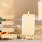 KONNI Square Ivory Pillar Candles Set of 3, 2.8"x 4" Unscented Pillar Candles Bulk, 30 Hours Long Burning Candles, Smokeless and Dripless Large Candle for Wedding, Home Decoration, Parties, Spas