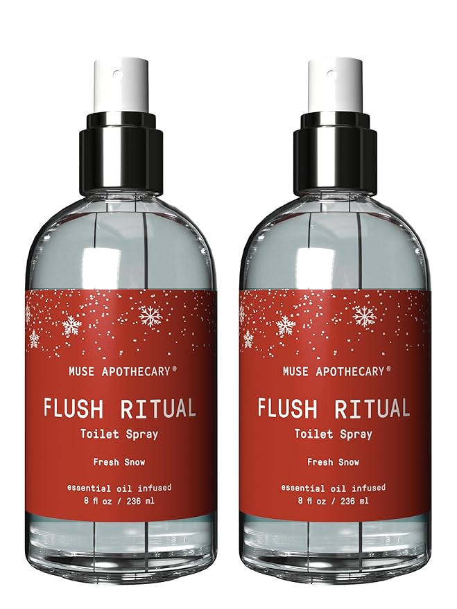 Muse Apothecary Flush Ritual - Aromatic & Refreshing Toilet Spray, Use Before You Go, 8 oz, Infused with Natural Essential Oils - Fresh Snow, 2 Pack