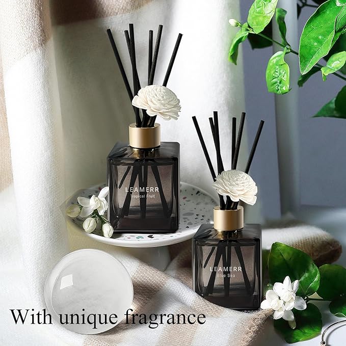 Reed Diffuser Set, 6.1 oz (180 ml) Blue Sea Scented Diffuser with Sticks Long-Lasting Home Fragrance Reed Diffuser for Home Room Office Bathroom Shelf Decor