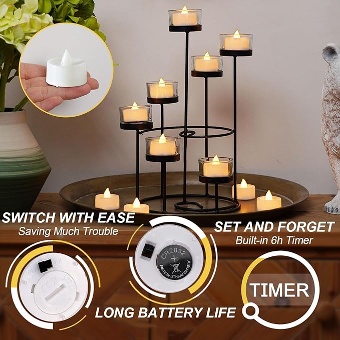 BEICHI 12-Pack Timer Tea Lights Candles Battery Operated, LED Tea Light with Timer, Built-in 6 Hours Flameless Tea Candles, Tea Lights Flickering Votive Candles 1.5'' D x 1.3'' H (Warm White)