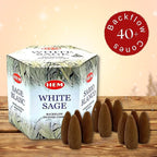 Hem White Sage Incense Cones - (40 Backflow Incense Cones) - Earthy Sage Inscents-Cones Waterfall | Thick Cloudy Incense Fountain Waterfall, Gift These Hem Incense Cones