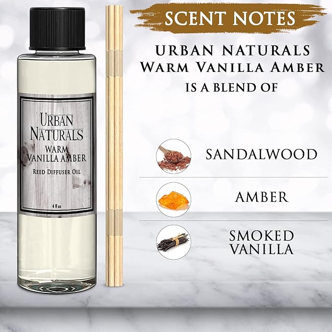 Urban Naturals Warm Vanilla Amber Refill | Creamy. Warm. Sultry. Notes of Sandalwood, Amber & Smoked Vanilla | 4 oz.