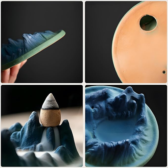 Backflow Incense Burner, Green Mountain Incense Holder for Cone Incense Stick,Ash Catcher,Aromatherapy Bathroom and Home Decoration