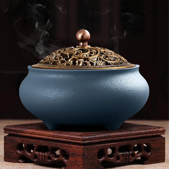 Coil Incense Burner， Ceramic Cone Incense Burner Holder Suitable for Incense/Cone/Coil/Stick, Sage, Mosquito Incense, and Charcoal. Incense Holder+Fireproof Cotton Inside.