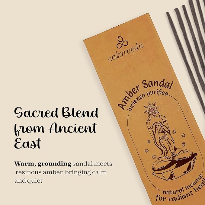 Sandalwood Amber Incense Sticks Resin - (40+ Sticks, 9 Inch) Thick Natural Amber Incense Sticks Made from Resins, Clean Charcoal Free | Warm Resinous - Sweet Aroma to Balance Energy & Cleanse Home
