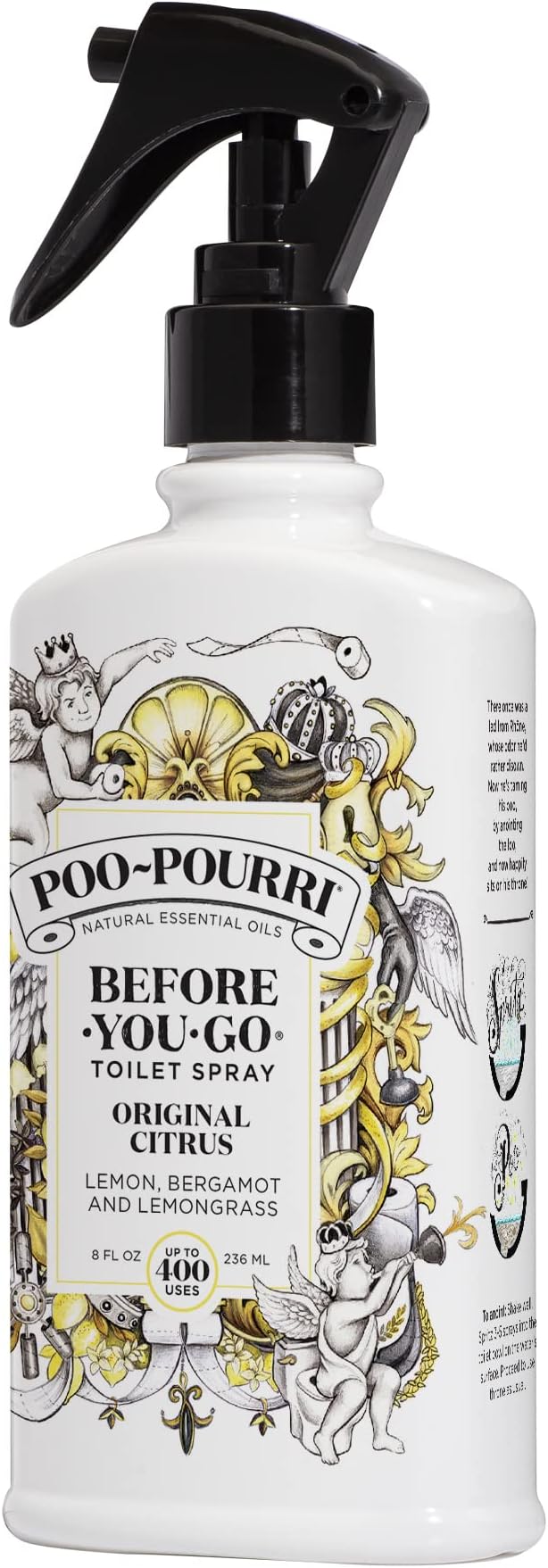 Poo-Pourri Before-You-Go Toilet Spray, Original Citrus, 8 Fl Oz, Up to 400 Uses, Bathroom Odor Deodorizer, Plant-Based with Essential Oils, for Home or Work, Lemon, Bergamot and Lemongrass Scent