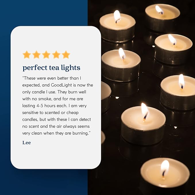 GoodLight Unscented Vegan and Paraffin-Free Tea Light Candles (100 Candles)