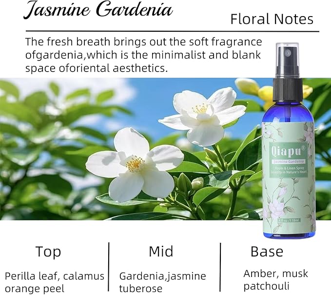Natural Bedroom Linen Spray Scented Room Mist with Plant Extracts Long Lasting Freshness for Sheets, Pillows & Curtains – 4oz 4Bottle（Cherry Blossom + Citrus + White Peach + Gardenia）