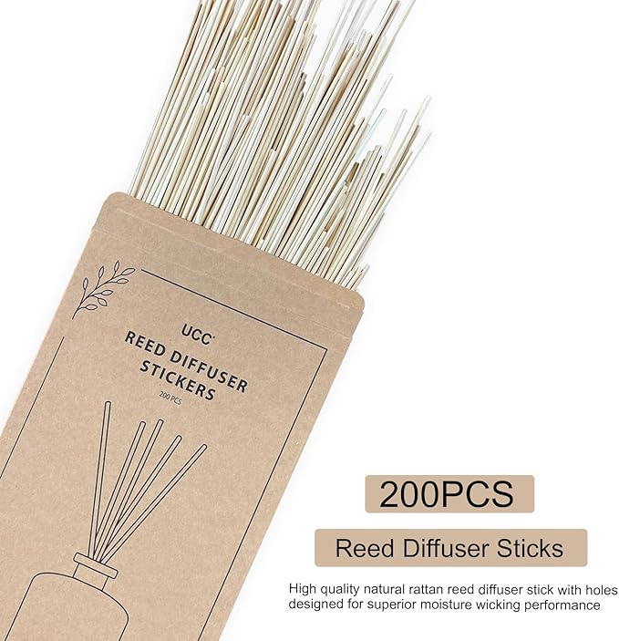 UCC 200PCS Reed Diffuser Sticks, 10 Inch Natural Rattan Sticks for Essential Oil, Premium Scented Oil Sticks, Aroma Replacements Refill Sticks for Aromatherapy, Home Fragrance, and DIY Crafts
