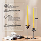 New Burning Formula Unscented Dripless 10-Inch Taper Candles Set of 12 - Lemon, for Wedding, Dinner - Smokeless, Long Burning - Hand Poured, Colored Tall Candlesticks - Limón