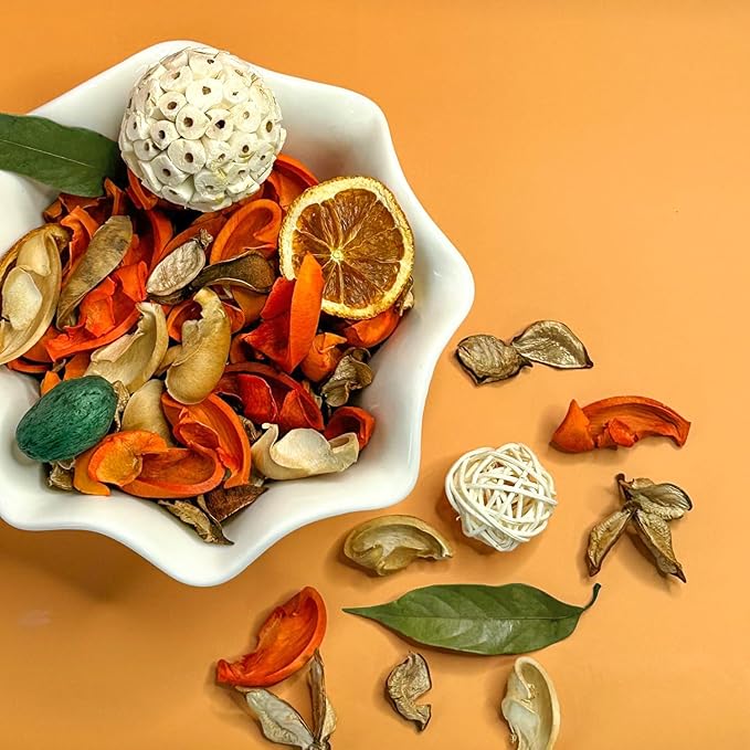 Qingbei Rina Fall Potpourri Bags,Citrus Orange Scented Potpourri Bowl Filler,Thanksgiving Decorative Dried Flower,Home Fragrance Farmhouse Harvest Vase Decor,10oz