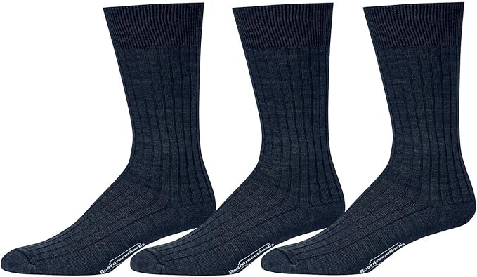 Merino Wool Mid-Calf Dress Socks for Men, Ribbed Dress Socks