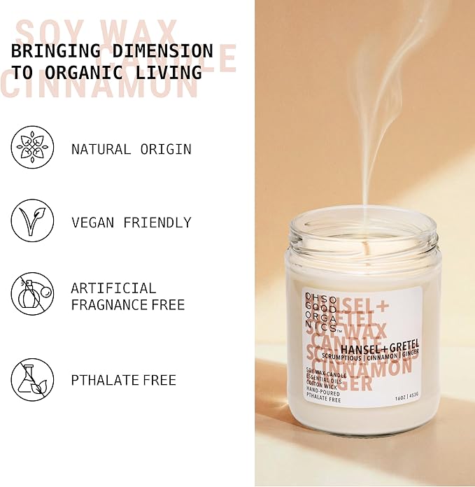 Scented Soy Wax Candle for Home, Cinnamon and Ginger Candle, Essential Oils, Soy Candles Non Toxic, Aromatherapy Candles, 16oz, 60 Hours Burn Time, Hansel and Gretel's House Scent